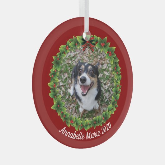 美しい作成あなた自身のペットの写真犬のクリスマス ガラスオーナメント (正面右)