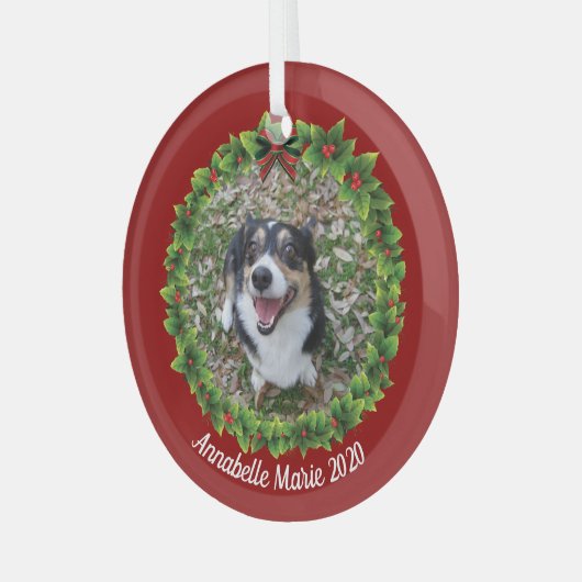 美しい作成あなた自身のペットの写真犬のクリスマス ガラスオーナメント (正面左)