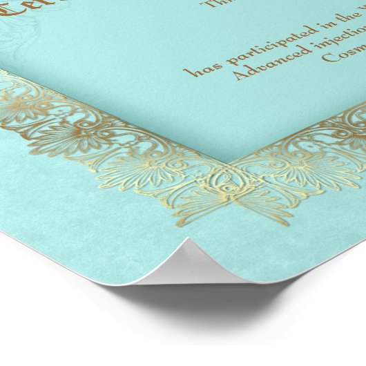 美しい修了証青色金ゴールド ポスター (角)