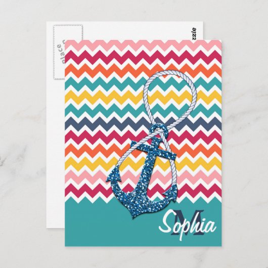 美しい偽のグリッター ネイビーアンカー インフィニティ ポストカード (正面/裏面)