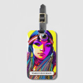 美しい先住民のアメリカ人女性。編集可能な名前 ラゲッジタグ (正面縦)