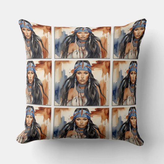 美しい先住民アメリカンウーマン クッション (正面)