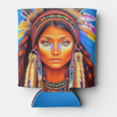 美しい先住民アメリカンウーマン 缶クーラー (正面)