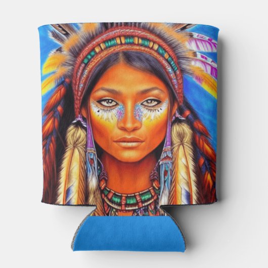 美しい先住民アメリカンウーマン 缶クーラー (裏面)