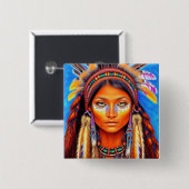 美しい先住民アメリカンウーマン 缶バッジ (正面&裏面)