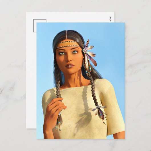 美しい先住民アメリカ人女性の先住民の衣装 シーズンポストカード (正面/裏面)
