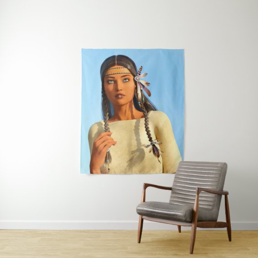美しい先住民アメリカ人女性の先住民の衣装 タペストリー (インサイチュ)