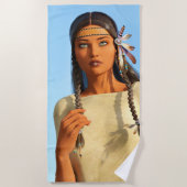 美しい先住民アメリカ人女性の先住民の衣装 ビーチタオル (正面)