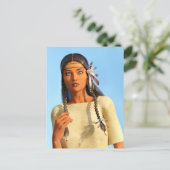 美しい先住民アメリカ人女性の先住民の衣装 ポストカード (スタンド正面)
