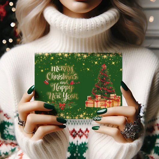 美しい光沢のあるクリスマスツリー休日はがき ポストカード