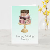 美しい光沢のあるグラムパーティーケーキ誕生日 カード (黄色い花)