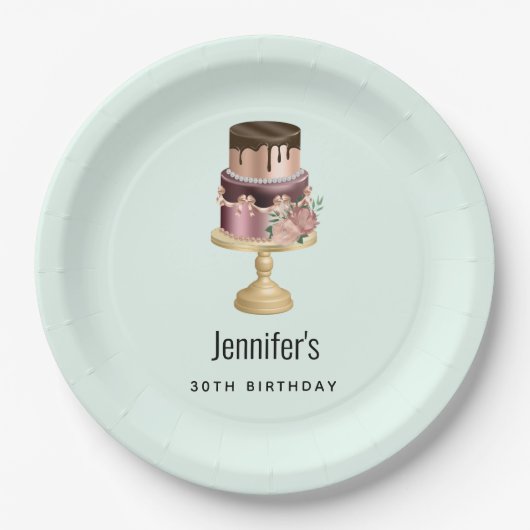 美しい光沢のあるグラムパーティーケーキ誕生日 ペーパープレート (正面)