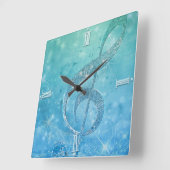 美しい光輝く効果の青いトレブルクレフ、 音符記号 スクエア壁時計 (傾斜)