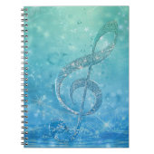 美しい光輝く効果の青いトレブルクレフ、 音符記号 ノートブック (正面)