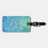 美しい光輝く効果の青いトレブルクレフ、 音符記号 ラゲッジタグ (正面横)