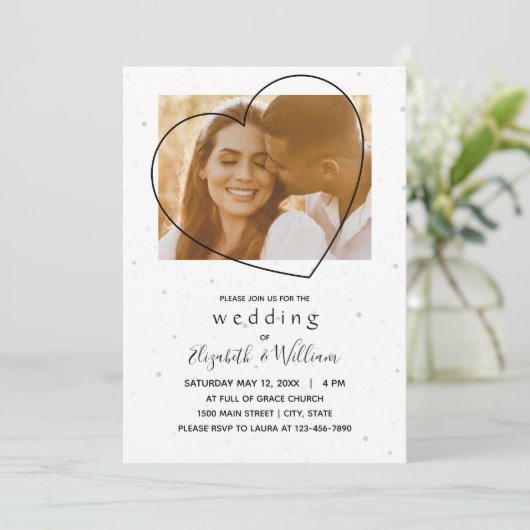 美しい写真ハートラインエレガントな結婚式 招待状 (スタンド正面)