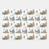 美しい冬ののまわりに動物の素朴小屋 ラッピングペーパーシート (正面2)