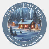 美しい冬のキャビンパーソナライズされたクリスマス ラウンドシール (正面)