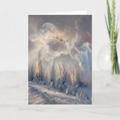 美しい冬のサンタ飛んでいるクリスマスシーン シーズンカード (正面)