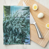 美しい冬のスカイマウンテンレイク キッチンタオル (四つ折り)