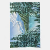 美しい冬のスカイマウンテンレイク キッチンタオル (縦)