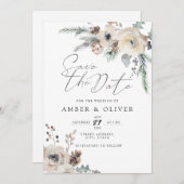 美しい冬のフローラ保存日付招待状 招待状 (正面/裏面)