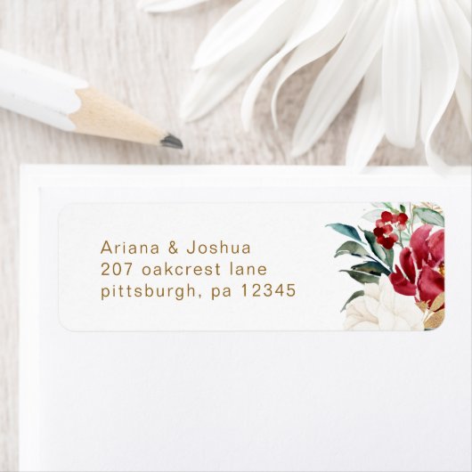 美しい冬のフローラ結婚の差出人住所 ラベル (インサイチュ)