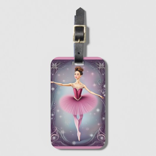 美しい冬のブルネットバレリナピンクパープル ラゲッジタグ (正面縦)