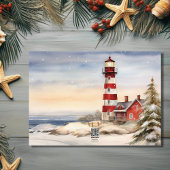 美しい冬のライトハウスシーンメリークリスマス シーズンカード