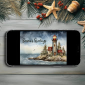 美しい冬のライトハウスシーンメリークリスマス シーズンカード