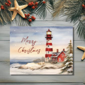 美しい冬のライトハウスシーンメリークリスマス シーズンポストカード