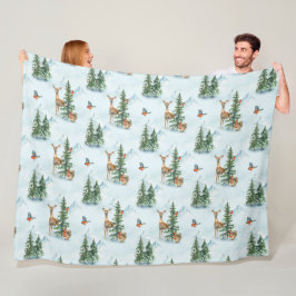 美しい冬の動物若い鹿リスの鳥 フリースブランケット