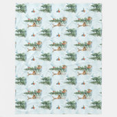 美しい冬の動物若い鹿リスの鳥 フリースブランケット (正面)