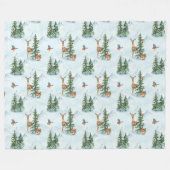 美しい冬の動物若い鹿リスの鳥 フリースブランケット (正面(横))