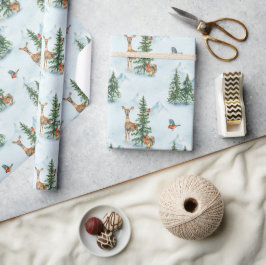 美しい冬の動物若い鹿リスの鳥 ラッピングペーパー