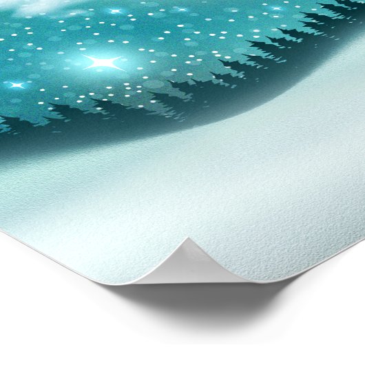 美しい冬の夜の森の風景 ポスター (角)