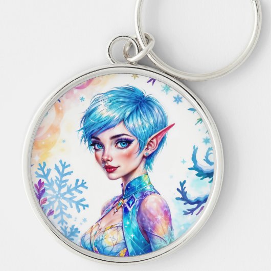 美しい冬の小妖精や小人魅惑フロストクイーンアート キーホルダー (正面)