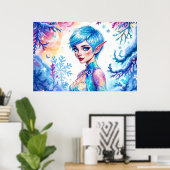 美しい冬の小妖精や小人魅惑フロストクイーンアート ポスター (ホームオフィス)