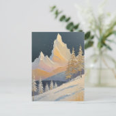 美しい冬の木々と山の雪の絵画 ポストカード (スタンド正面)