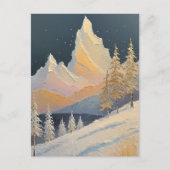 美しい冬の木々と山の雪の絵画 ポストカード (正面)