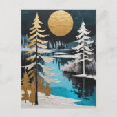美しい冬の木々と湖の雪の絵画 ポストカード (正面)