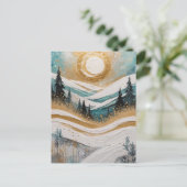 美しい冬の木々と雪の絵画 ポストカード (スタンド正面)