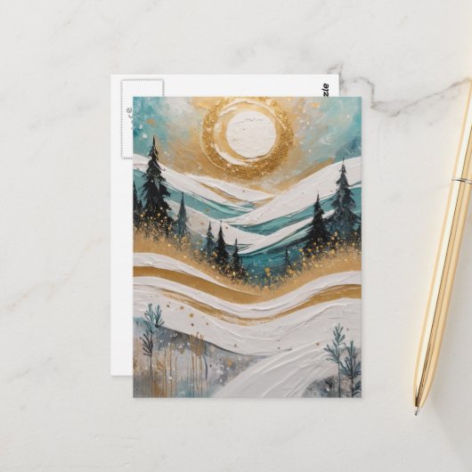 美しい冬の木々と雪の絵画 ポストカード (正面/裏面インサイチュ)