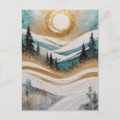美しい冬の木々と雪の絵画 ポストカード (正面)