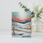 美しい冬の木々と雪の絵画 ポストカード (スタンド正面)
