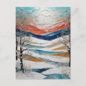 美しい冬の木々と雪の絵画 ポストカード (正面)
