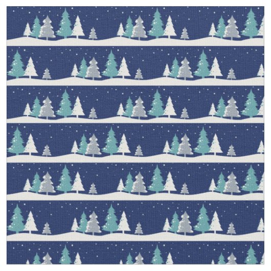 美しい冬の木々の夜のスカイブルークリスマス ファブリック (クローズアップ)