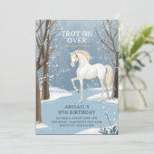 美しい冬の森の雪のようなホワイトホース誕生日 招待状 (スタンド正面)