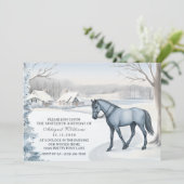 美しい冬の森の雪の白い馬の誕生日 招待状 (スタンド正面)