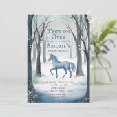 美しい冬の森の馬 ライトアイスブルー 誕生日 招待状 (スタンド正面)
